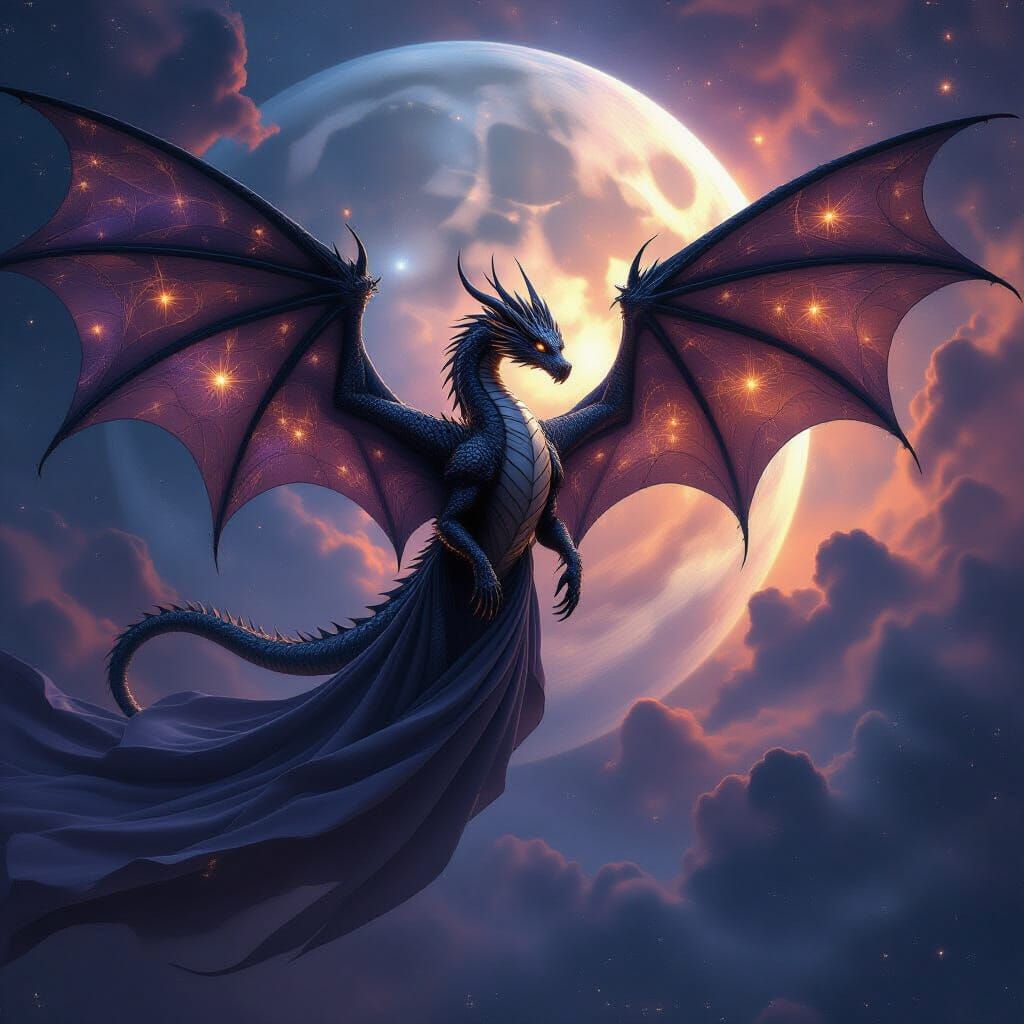 Cosmic Dragon Soaring Through Nebula in Gothic Style