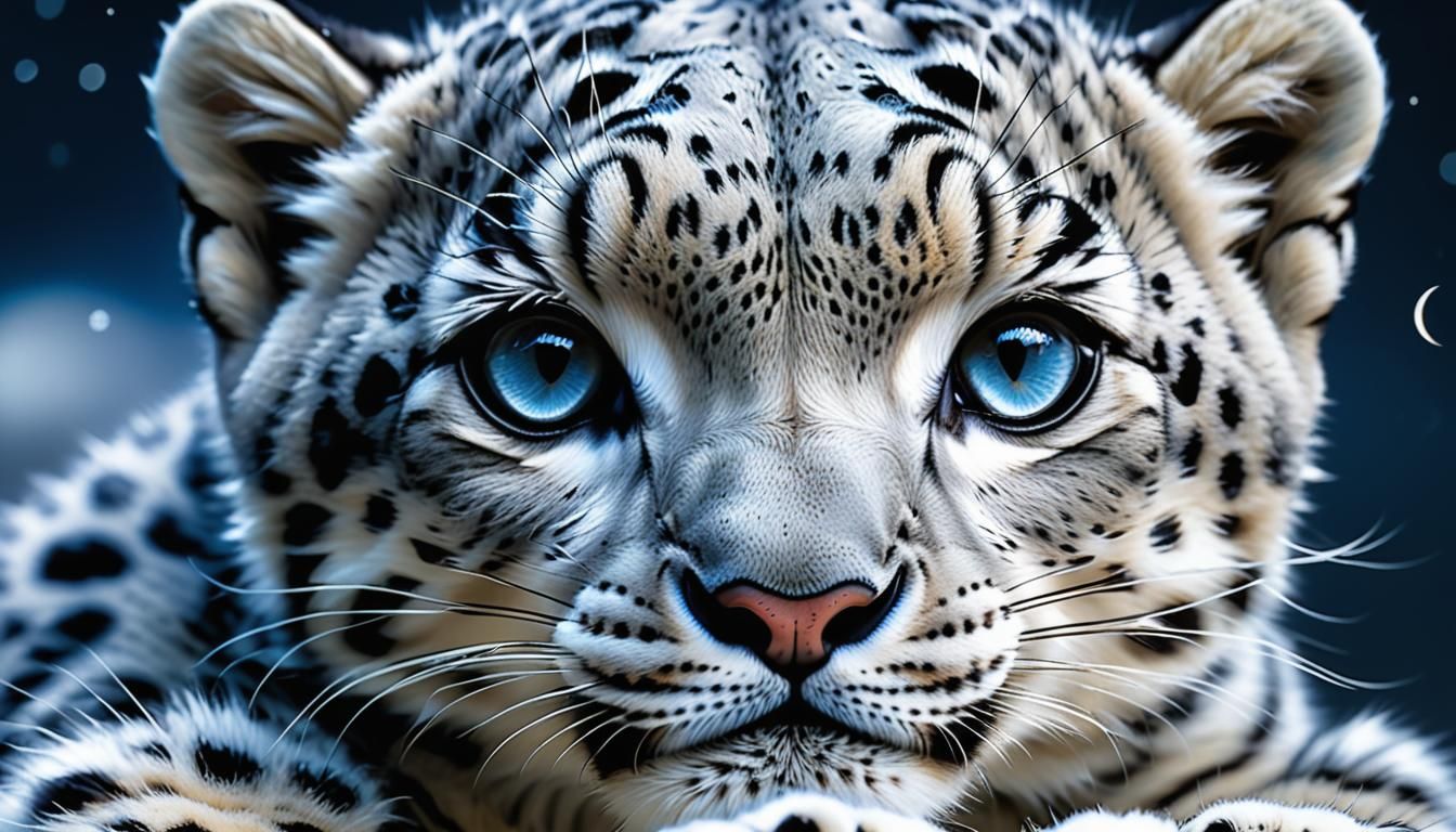 Macro Photo of Snow Leopard Cub on Moon