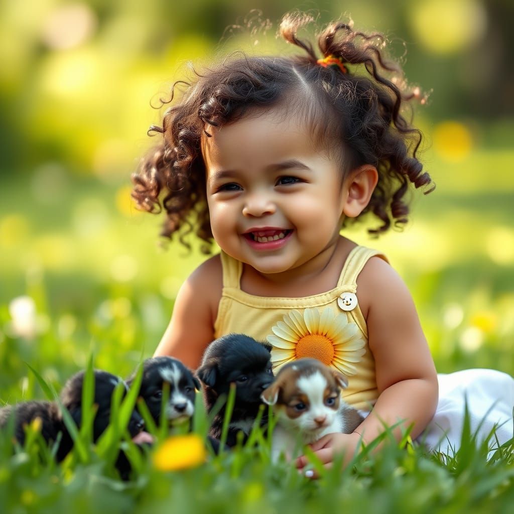 Baby Girl Laughing with Puppies: Professional Photography