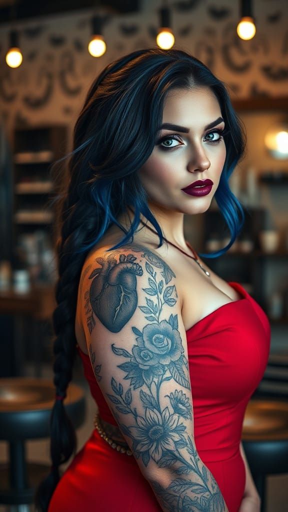 Woman in Edgy Salon Ambiance, Cinematic Film Still