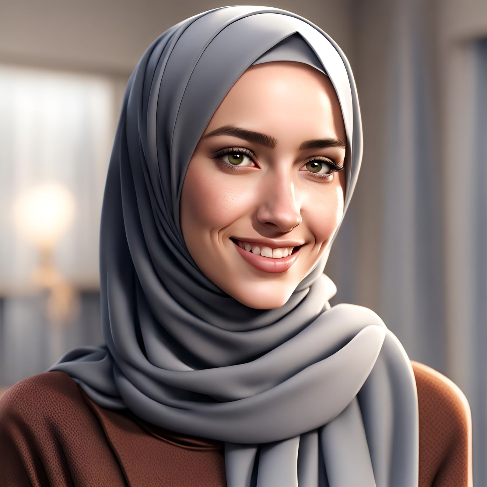 Elegant Hijabi Girl with Freckles Smiling