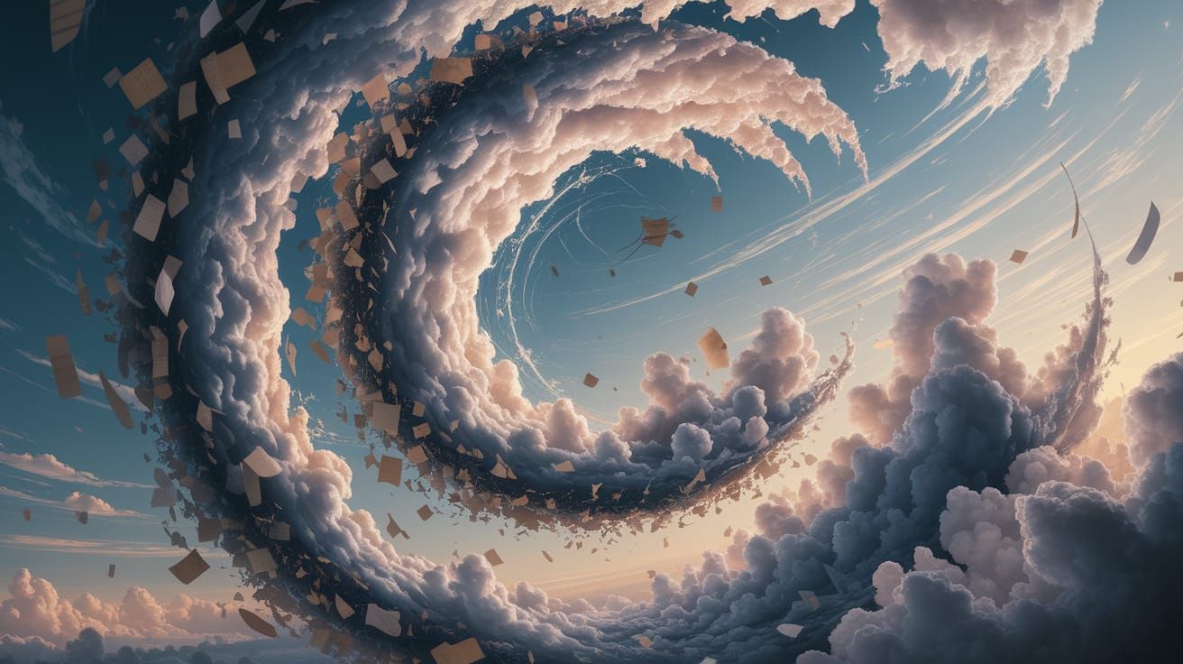 Surreal Cloud Vortex Unfolds in a Dreamlike Sky