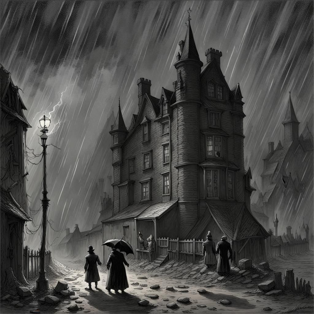 Dark Stormy Night in Scottish Town