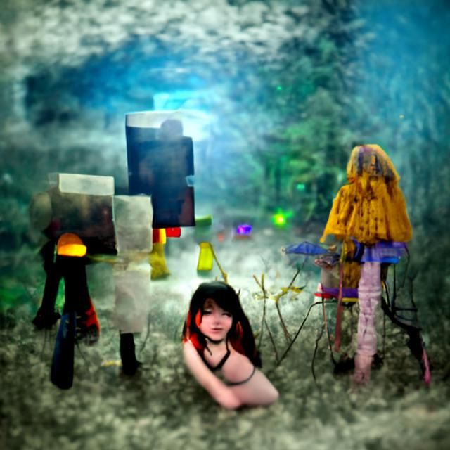 Neon Forest Girl in Impressionistic Style