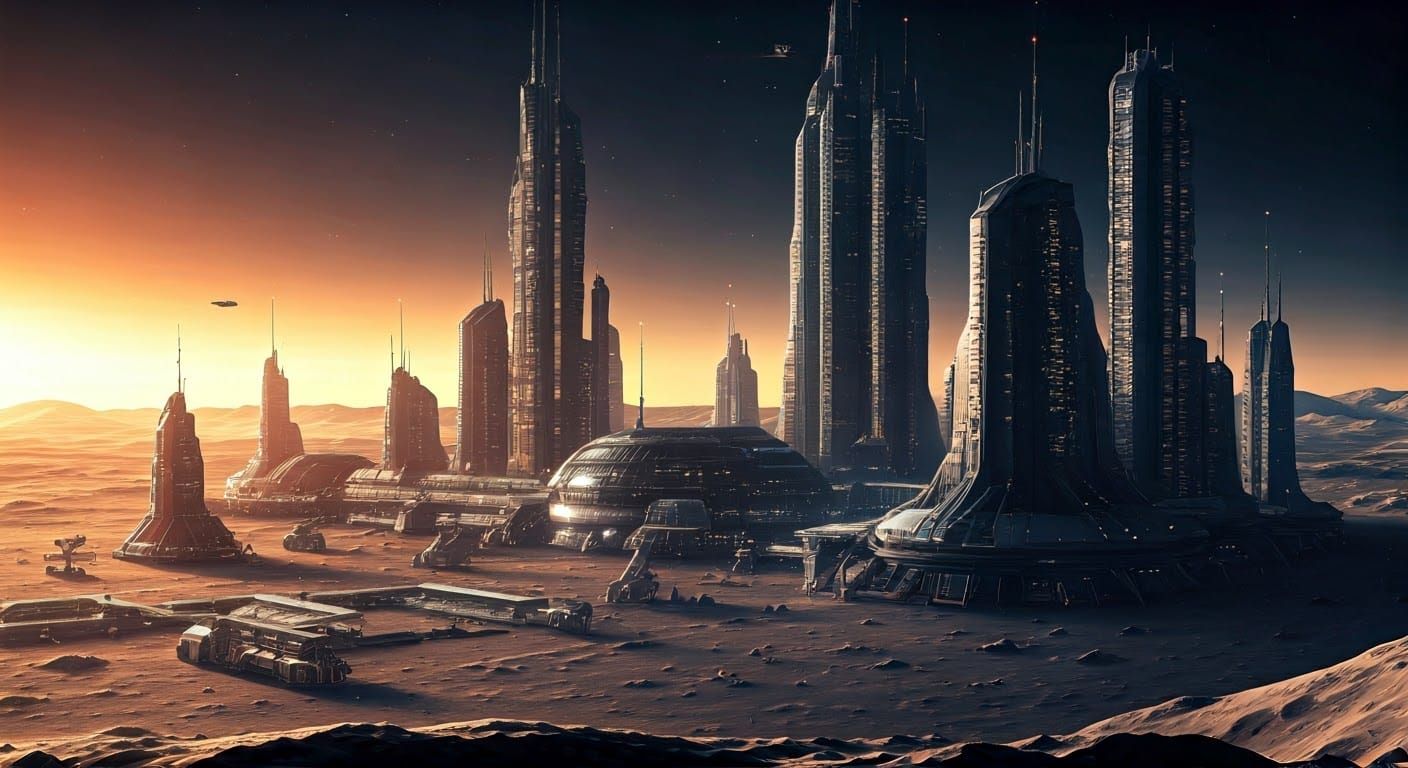 Hyperrealistic Lunar Metropolis with Advanced Spaceport