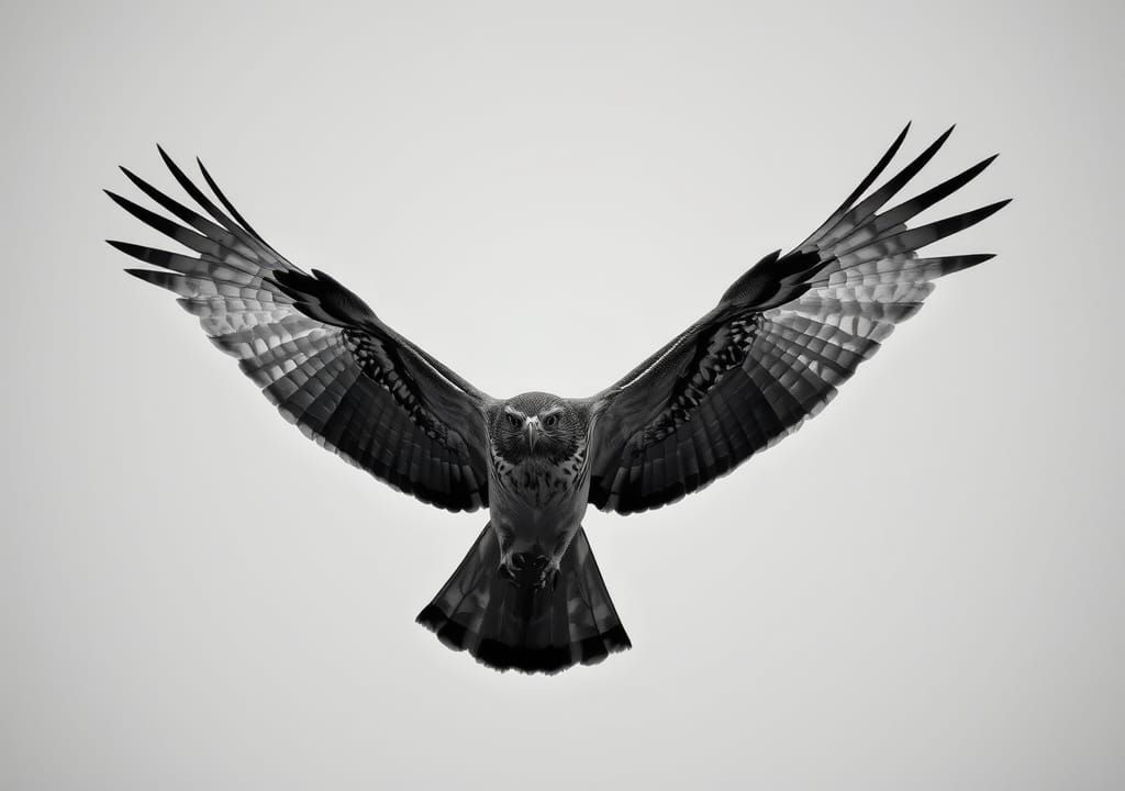 Hawk Soaring in Symmetrical Flight: High Contrast Photo