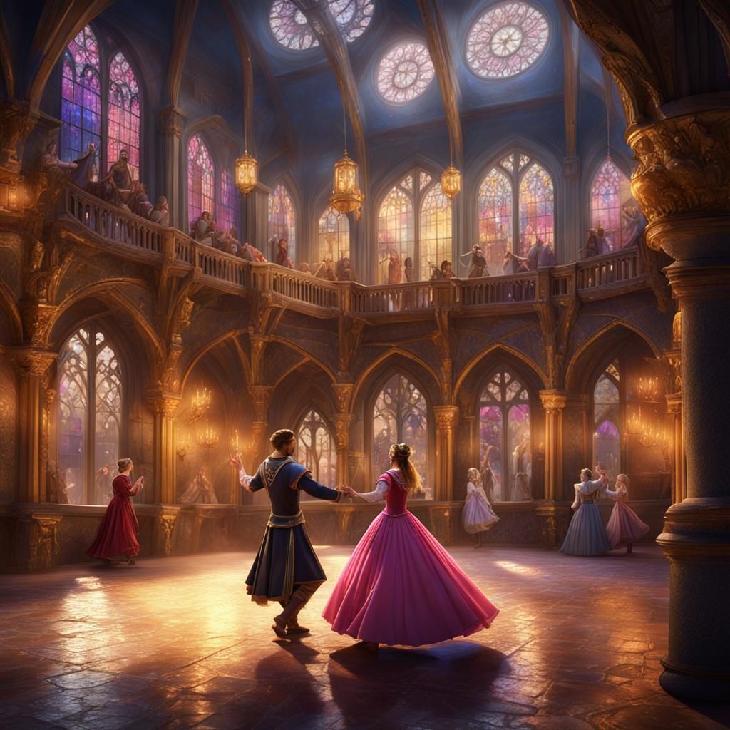 Royal Family Dancing in Medieval Castle Hall