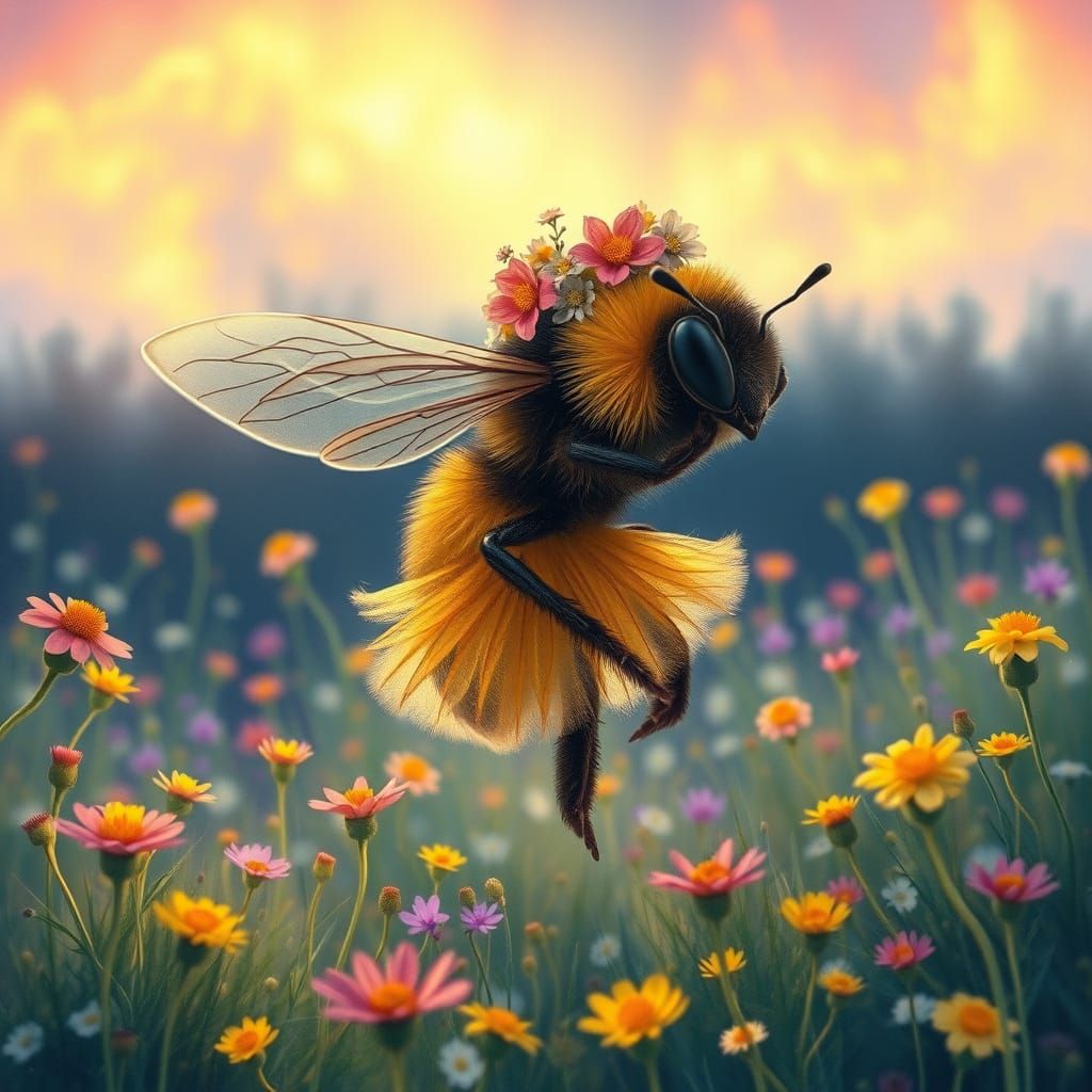 Bumblebee's Aurora Dance in Whimsical Style