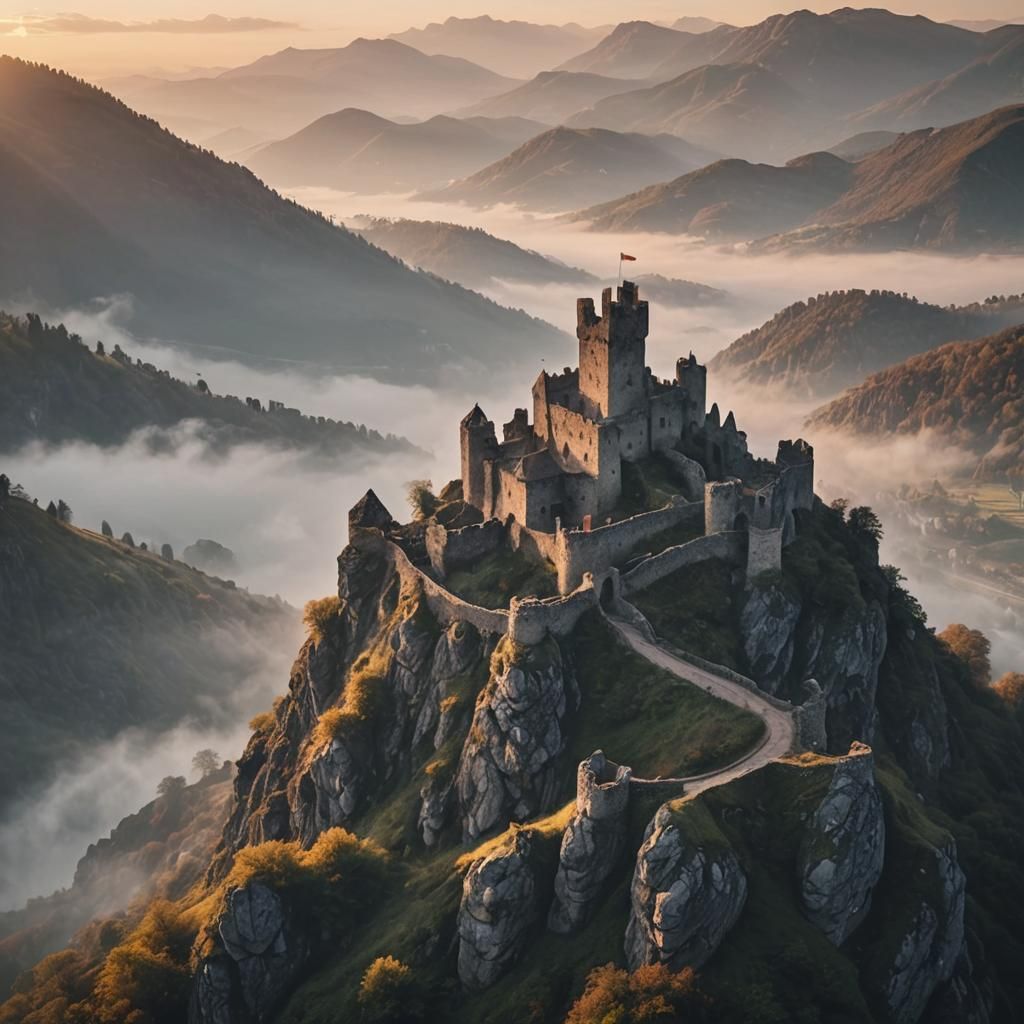 Beautiful misty mountain 
The entrance to Hell
Ruins of a medieval castle
Sunrise over the mountains
