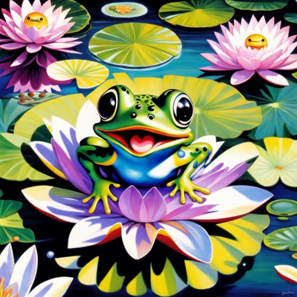 Surprised Frog Leaping, Surrealist Style