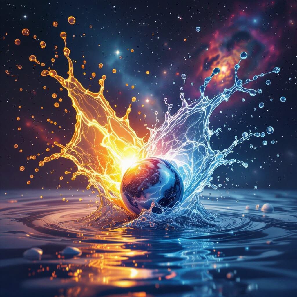 Fire and Water Clash in Galaxy Splash Art