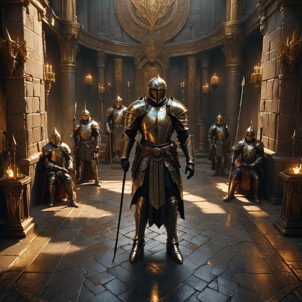 Armored Guards in Throne Room: Cinematic Fantasy Art