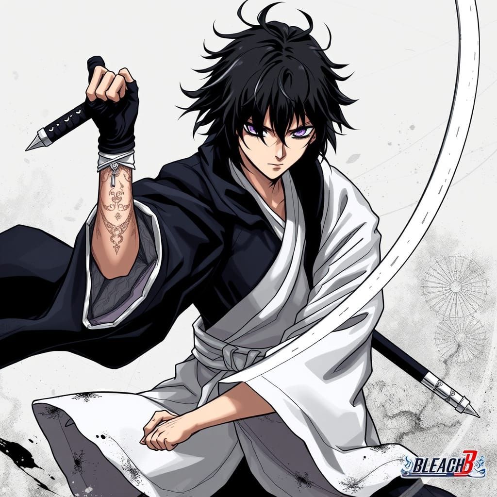 Hybrid Quincy Shinigami Warrior in Manga Style