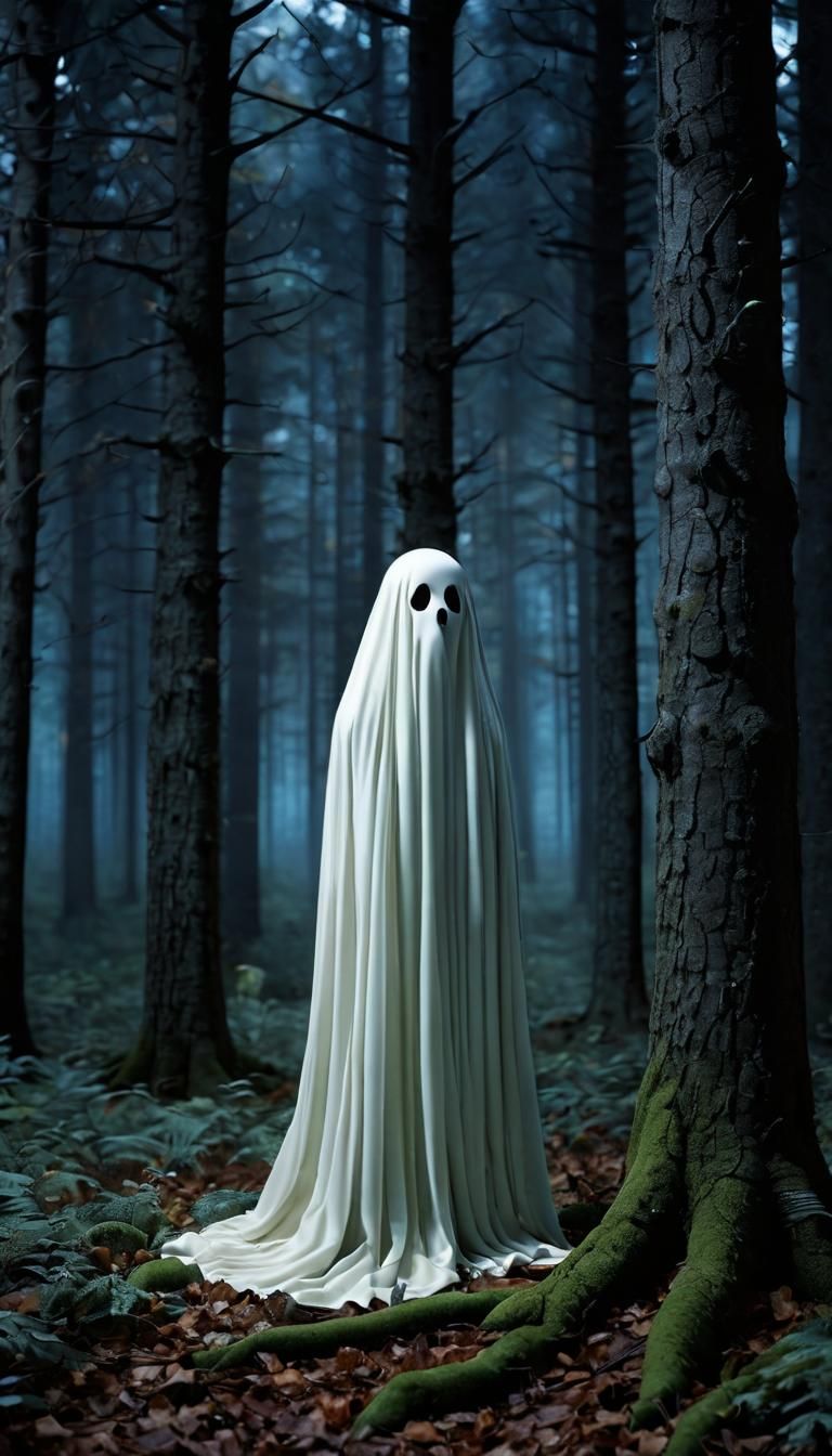Ethereal Specter in a Dark Forest Glade