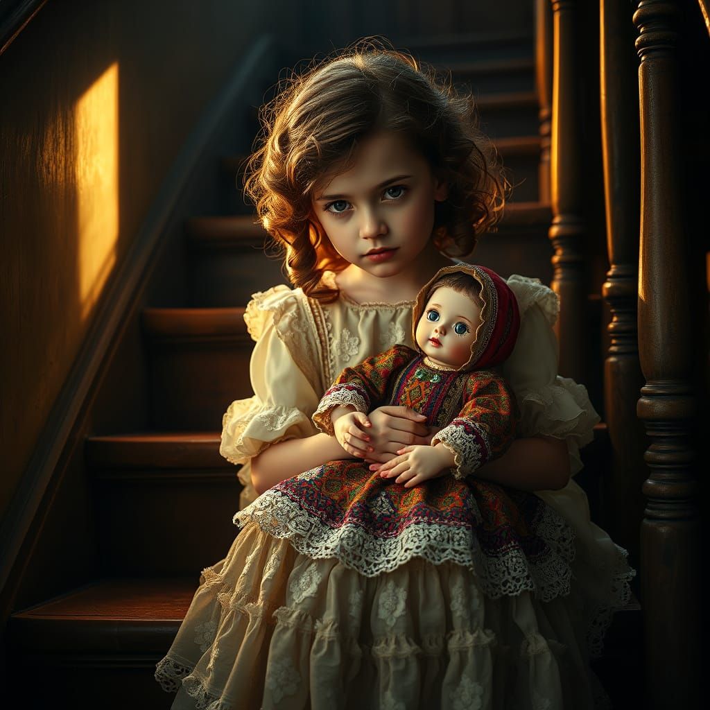 Young Girl Finds Comfort in Antique Doll's Gentle Presence