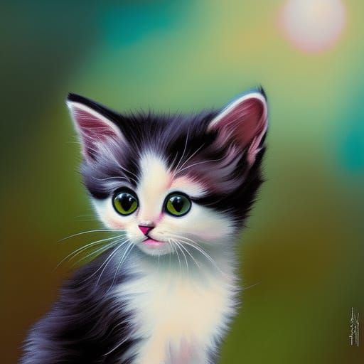 Cute Pinup Kitten in Expressionist Comic Art