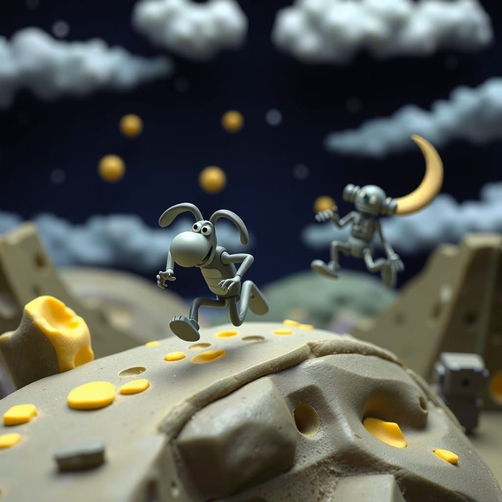Claymation Dream of Wallace and Gromit on the Cheese Moon
