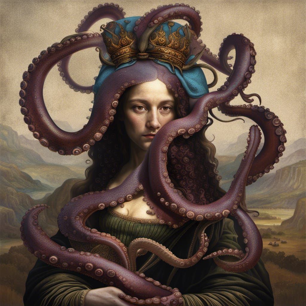 Mona Lisa and the Octopus Mind: Dark Fantasy Art