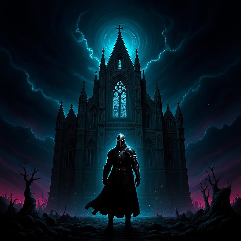 Gothic Fantasy Blade Runner Poster with Knight