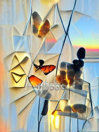 Abstract Butterflies Catch Crystal Sunset Light