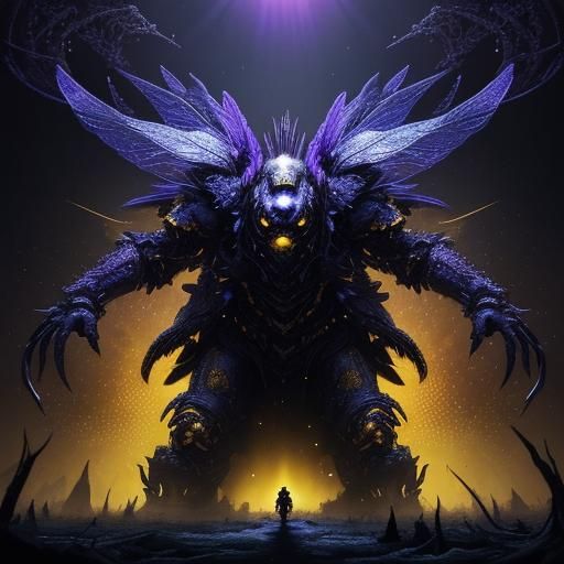 Imposing Queen Bee Commands Zombie Swarm in Eerie Forest