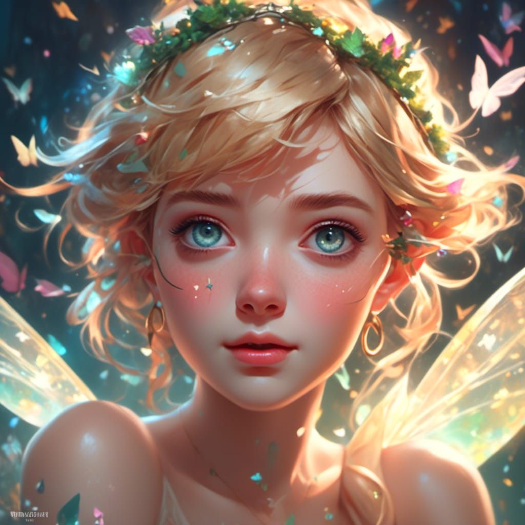Kawaii Tinkerbell Portrait in Art Nouveau Style