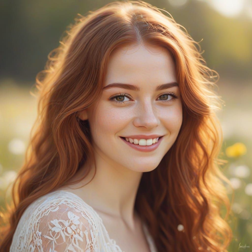 Impressionistic Portrait of a Smiling Woman in Golden Light