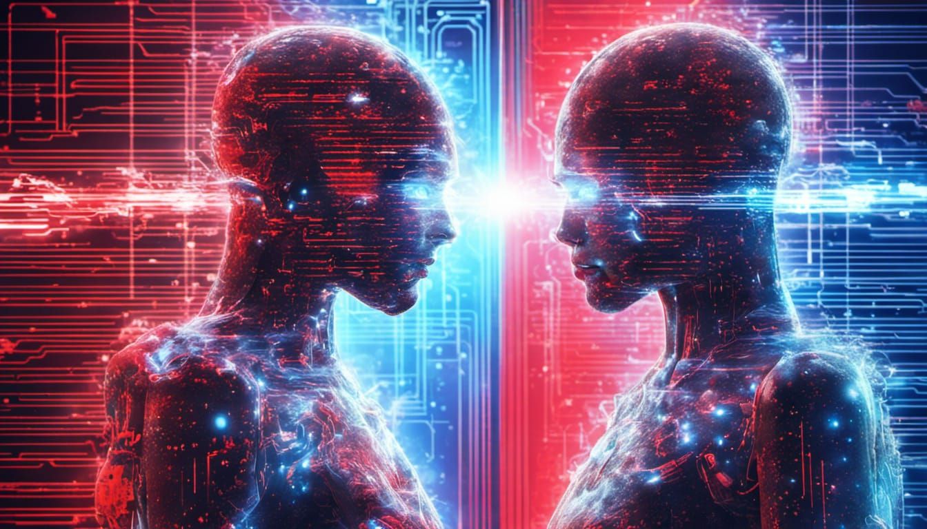 Pixelated Humanoids Clash in Cyberpunk Cyberspace