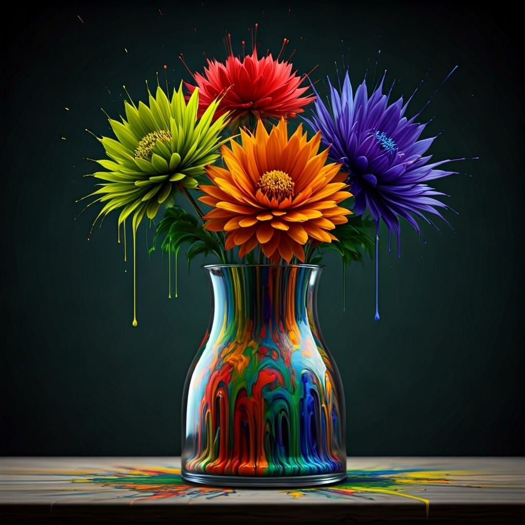 Ink Splatter Flowers in Glass Vase: Graffiti Art