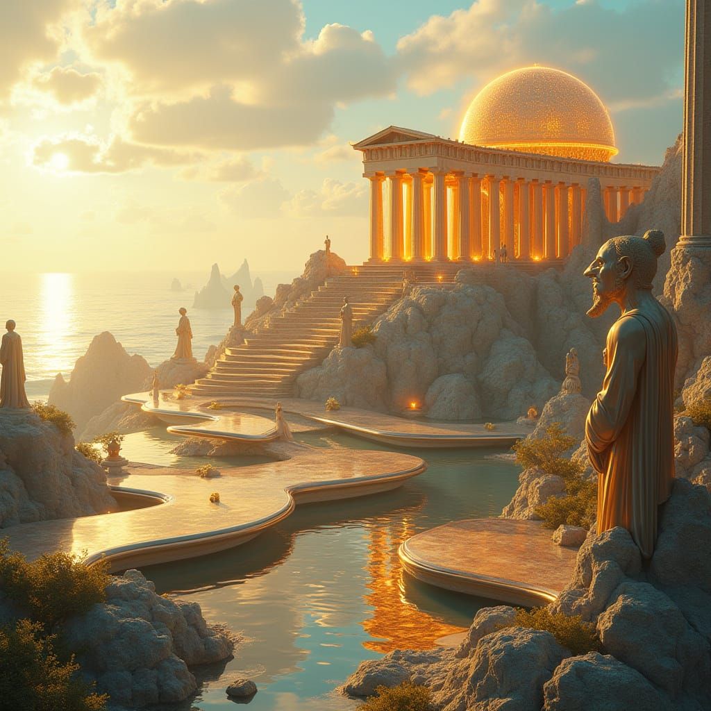 Futuristic Greek Cityscape in Nanoglass and Marble