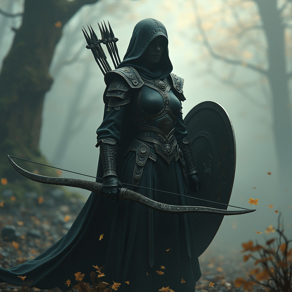 Dark Elf Sentinel in Mystical Landscape