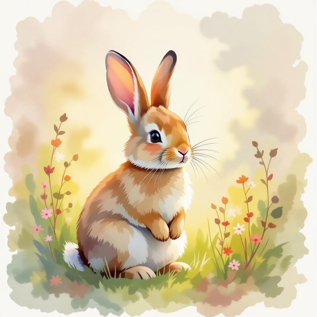 Whimsical Watercolor Bunny in Gentle Light