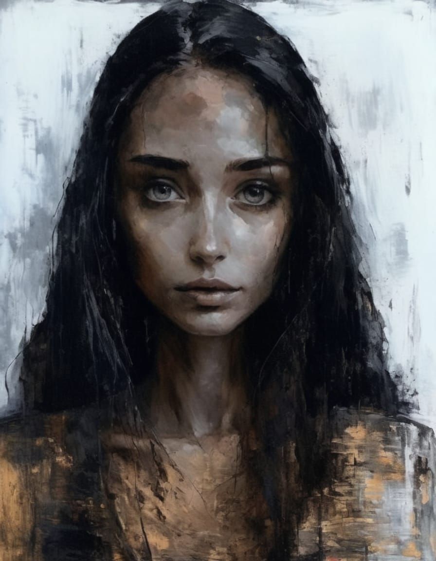 Goth Girl Portrait in Impasto Style