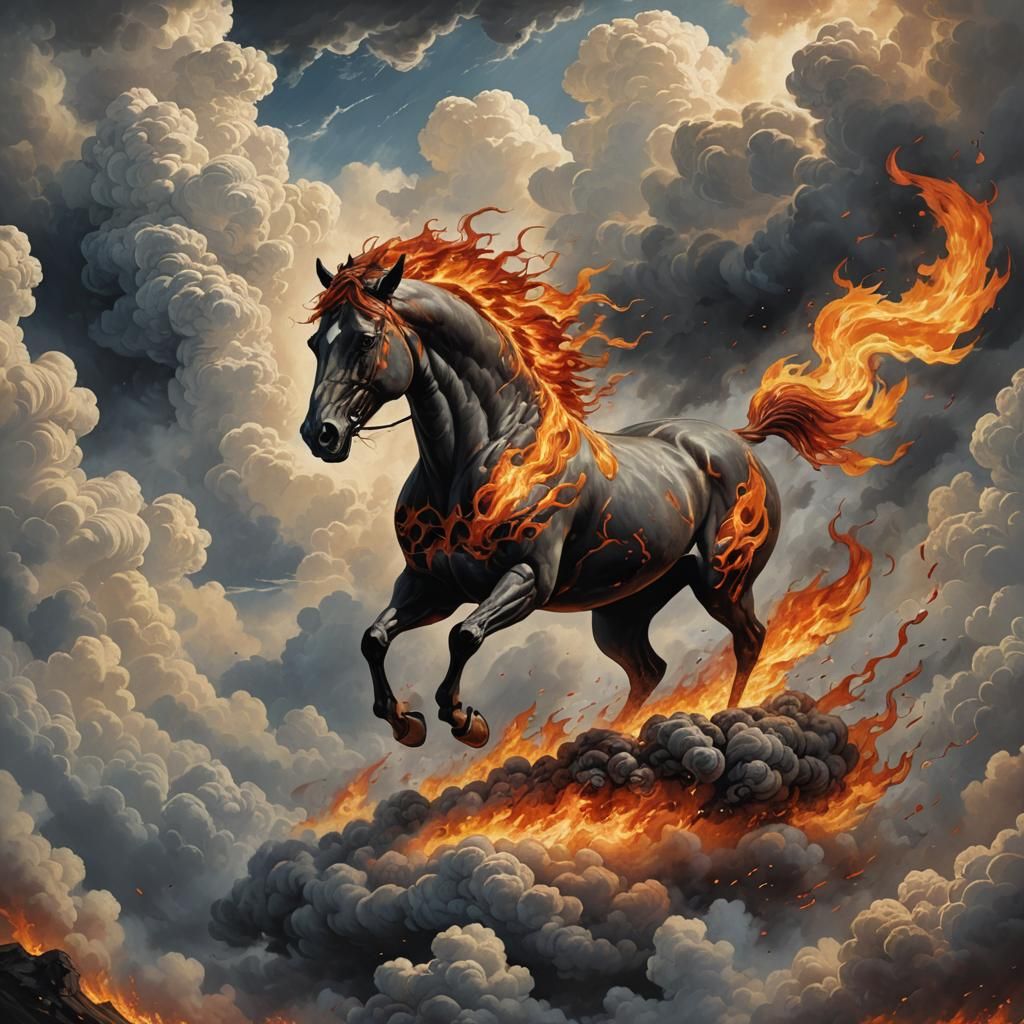 Fiery Horse Galloping Through a Sinister Sky