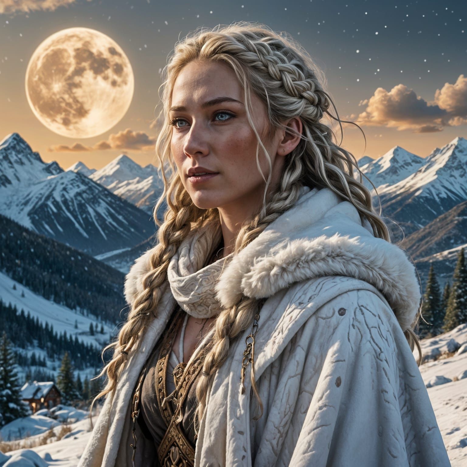 Viking Goddess Emerges from Snowy Wilderness in Photorealist...