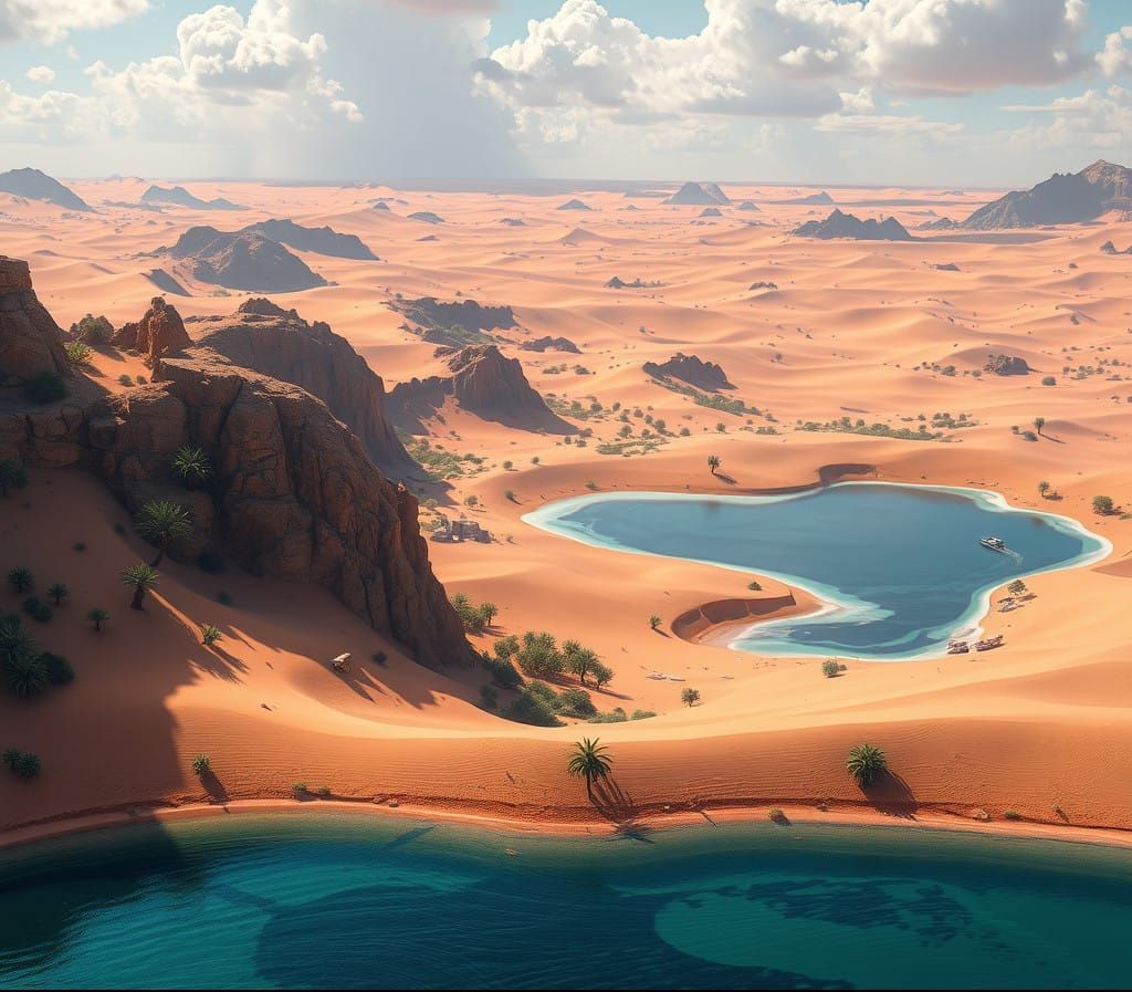 Fantastical Desert Oasis with Majestic Lake