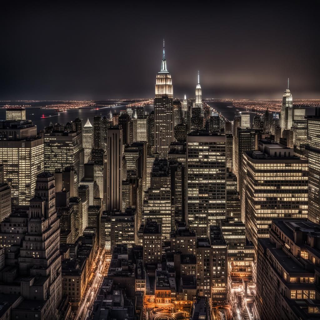 New York City at Night in Hyperrealistic Style