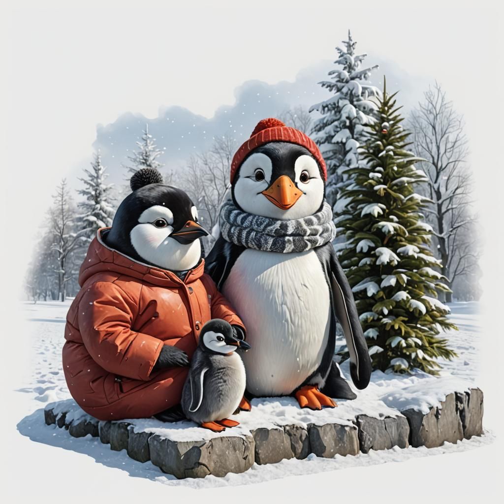 Hyperrealistic Snowman with Penguin and Reindeer