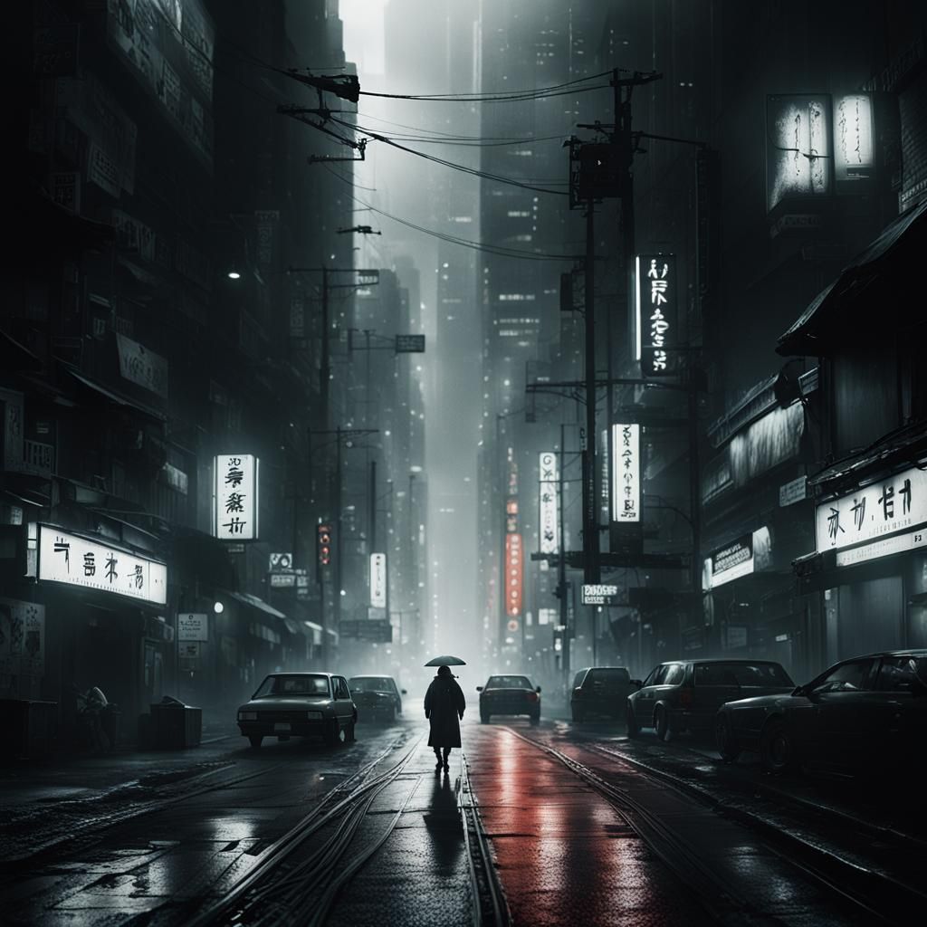 Dystopian Monochrome Portrait in Blade Runner World