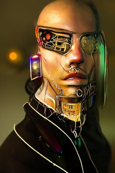 cyberpunk Renaissance man by Dan Mumford, by Abner Marin, by Naoto Hattori, by Bobgarvinart, by ibitiura