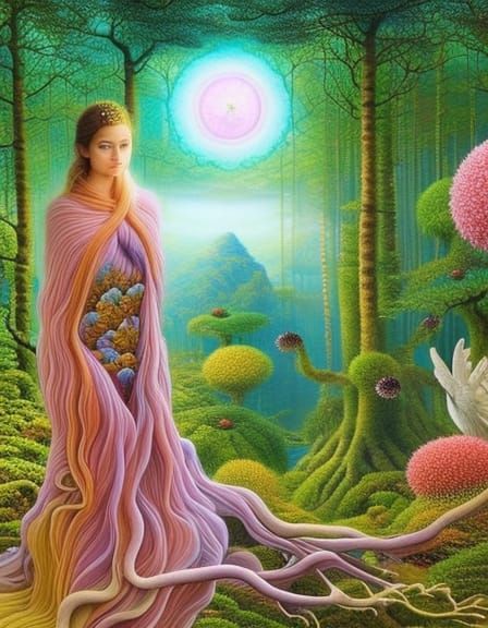 Winged Figure in Warped Sunset Perspective