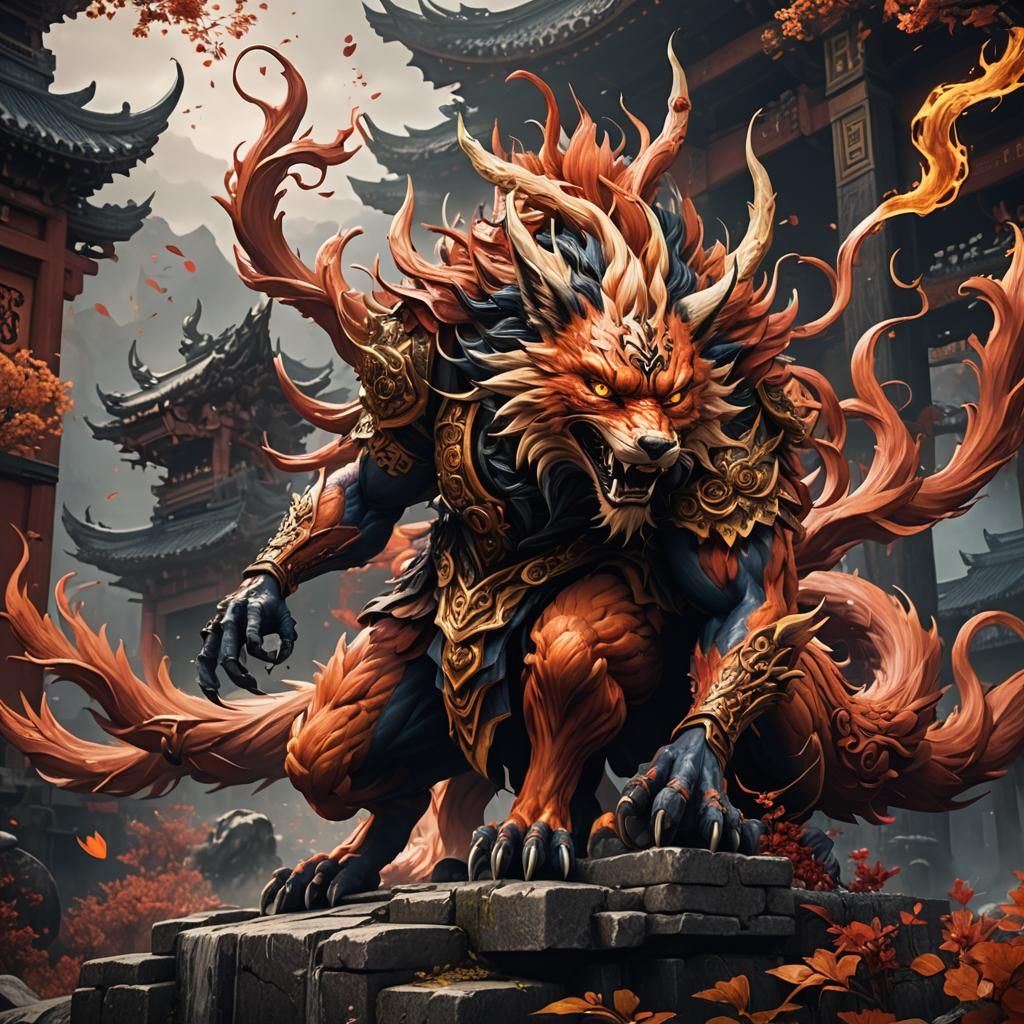 Nine-Tailed Fox Oni: Fantasy Concept Art