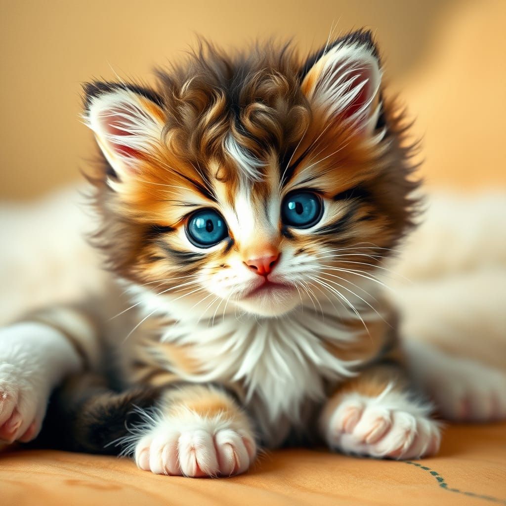 Adorable Blue-Eyed Kitten in Watercolor Style
