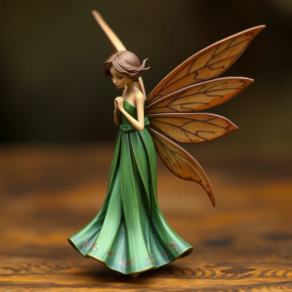 Delicate Wooden Fairy Sculpture in Whimsical Style