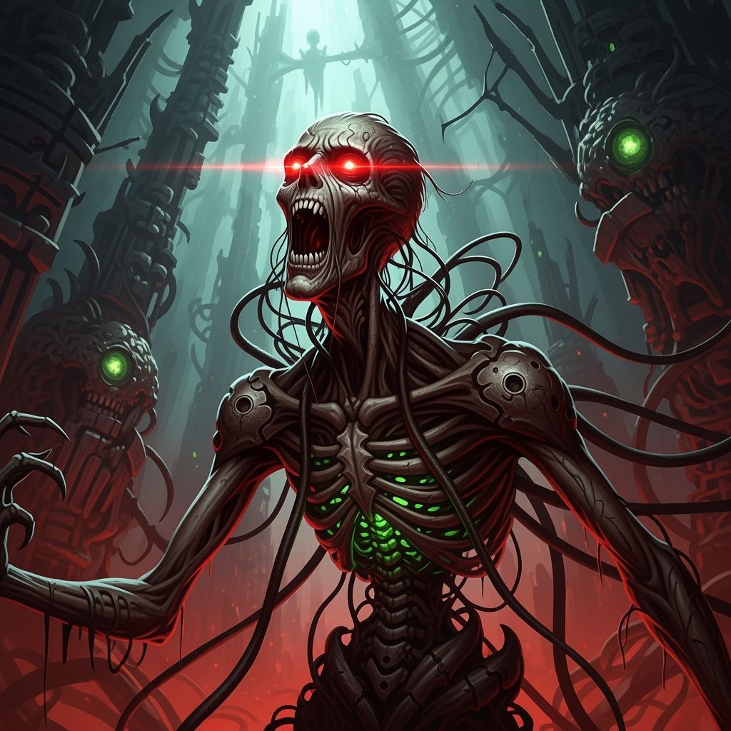 Tormented Ghoul Screams in Biomechanical Nightmare Landscape
