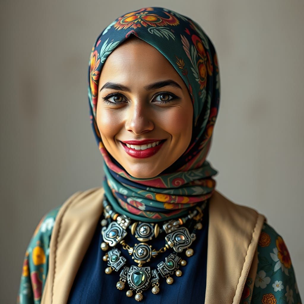 Elegant Hijabi Woman in Futuristic Style