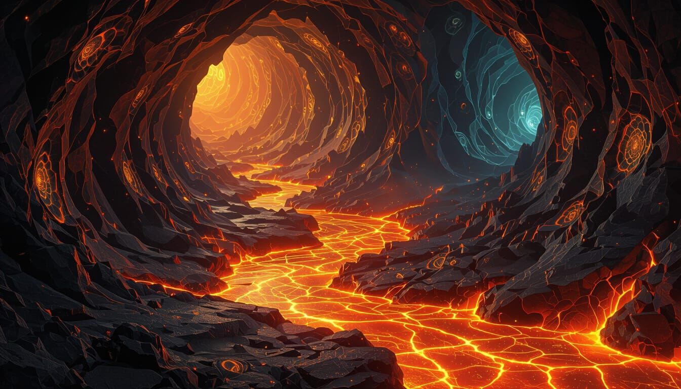 Massive Cavern With Fractal Lava River