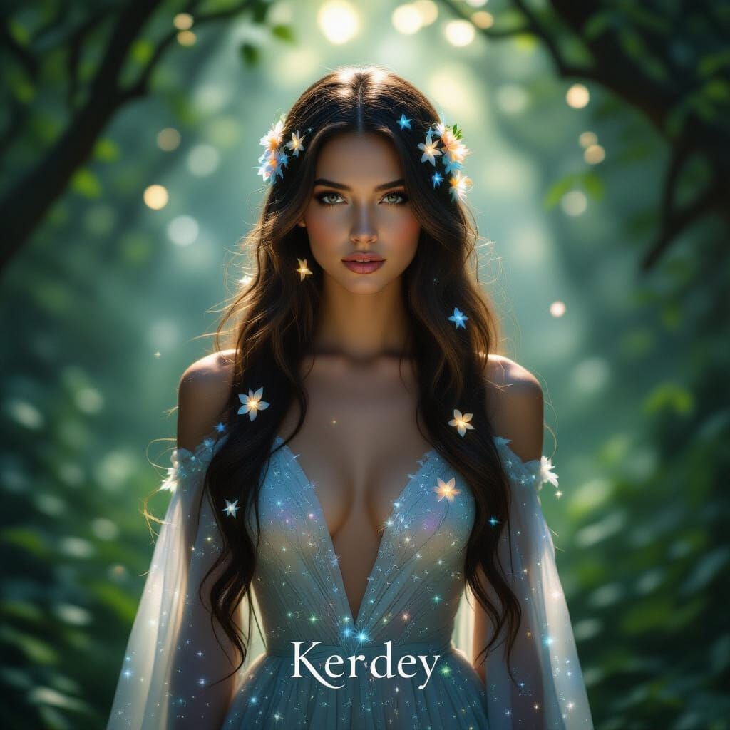 Ethereal Woman with Glowing Flowers in Art Nouveau Style