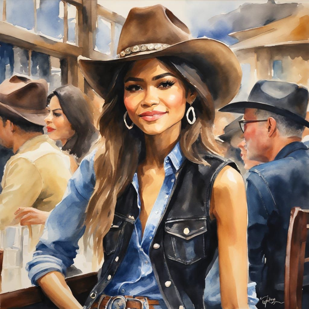 Beautiful Woman in a Cantina - Impressionist Watercolor
