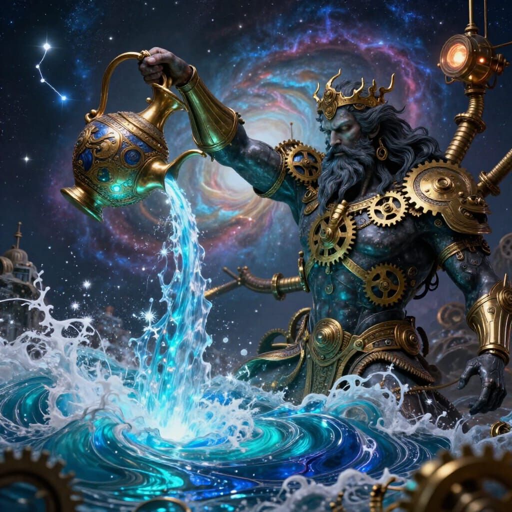 Steampunk Aquarius God Pours Starlight River